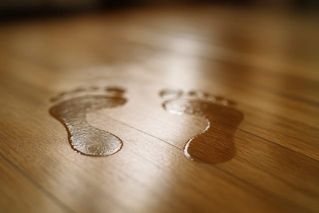 traces de pieds humides en sortie de bain